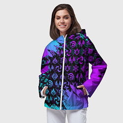 Ветровка с капюшоном женская GENSHIN NEON PATTERN SYMBOL НЕОН ЭМБЛЕМЫ, цвет: 3D-белый — фото 2