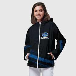 Ветровка с капюшоном женская Subaru, sport style, цвет: 3D-белый — фото 2