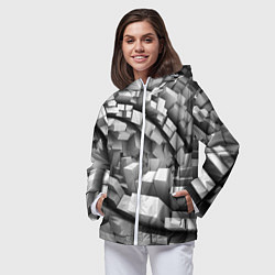 Ветровка с капюшоном женская Геометрическая объёмная абстракция, цвет: 3D-белый — фото 2
