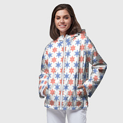 Ветровка с капюшоном женская Снежинки паттернsnowflakes pattern, цвет: 3D-белый — фото 2