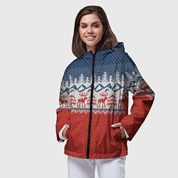 Ветровка с капюшоном женская ВЯЗАНЫЙ УЗОР С ОЛЕНЯМИ, цвет: 3D-черный — фото 2