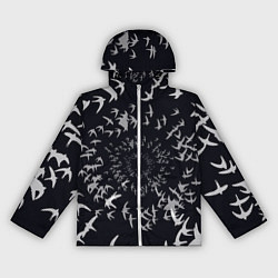 Ветровка с капюшоном женская Веер птиц, цвет: 3D-белый