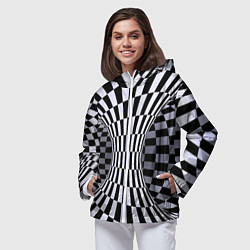 Ветровка с капюшоном женская Оптическая Иллюзия, черно белая, цвет: 3D-белый — фото 2