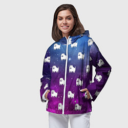 Ветровка с капюшоном женская UNDERTALE DOGS PATTERN SPACE, цвет: 3D-белый — фото 2