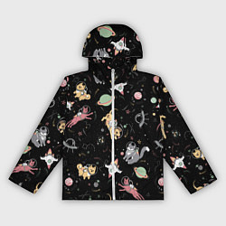 Ветровка с капюшоном женская Космические коты, цвет: 3D-белый