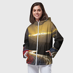 Ветровка с капюшоном женская Ночная трасса, Мерседес, цвет: 3D-белый — фото 2