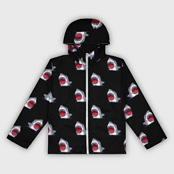 Ветровка с капюшоном женская Мультяшная акула с открытой пастью паттерн, цвет: 3D-белый