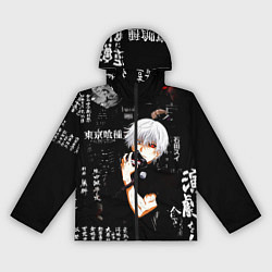Ветровка с капюшоном женская Токийский Гуль на фоне Иероглифов Tokyo Ghoul, цвет: 3D-черный