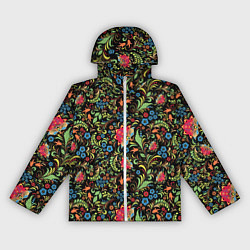 Ветровка с капюшоном женская Цветочный Узор хохлома, цвет: 3D-белый