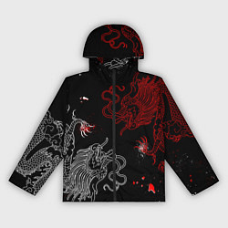 Ветровка с капюшоном женская Китайский дракон Красно - Белый, цвет: 3D-черный