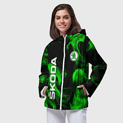 Ветровка с капюшоном женская Skoda: Green Smoke, цвет: 3D-белый — фото 2