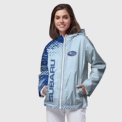 Ветровка с капюшоном женская Subaru - Субару, цвет: 3D-белый — фото 2
