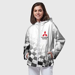 Ветровка с капюшоном женская Митсубиси Mitsubishi финишный флаг, цвет: 3D-белый — фото 2