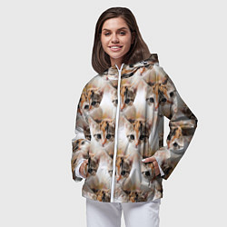 Ветровка с капюшоном женская Маленький котенок паттерн, цвет: 3D-белый — фото 2