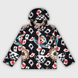 Ветровка с капюшоном женская Алиса в стране чудес - карты, цвет: 3D-белый