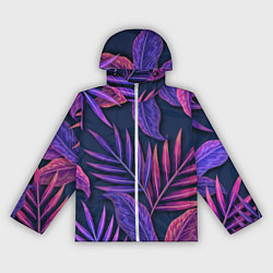 Ветровка с капюшоном женская Neon Tropical plants pattern, цвет: 3D-белый