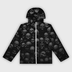 Ветровка с капюшоном женская Черепа на черном фоне паттерн, цвет: 3D-белый