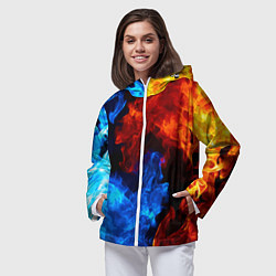 Ветровка с капюшоном женская Огонь - Вода Инь - Янь, цвет: 3D-белый — фото 2