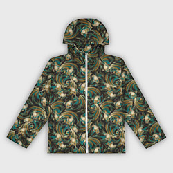 Ветровка с капюшоном женская Абстрактные зеленые листья, цвет: 3D-белый