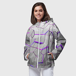 Ветровка с капюшоном женская 3д плиты - белый неон, цвет: 3D-белый — фото 2