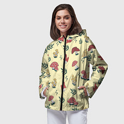 Ветровка с капюшоном женская Mushroom, грибы- грибочки, цвет: 3D-черный — фото 2