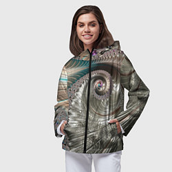 Ветровка с капюшоном женская Fractal pattern Spiral Серебристый фрактал спираль, цвет: 3D-черный — фото 2