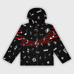 Ветровка с капюшоном женская Нотные Знаки с Нотным Станом, цвет: 3D-черный