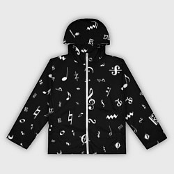 Ветровка с капюшоном женская Нотные Знаки Белые на Черном, цвет: 3D-белый