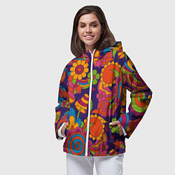Ветровка с капюшоном женская Психоделический сюжет, цвет: 3D-белый — фото 2