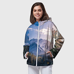 Ветровка с капюшоном женская Горы Лес Солнце, цвет: 3D-белый — фото 2