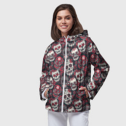 Ветровка с капюшоном женская День мертвых Черепа Мексика, цвет: 3D-белый — фото 2