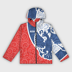 Ветровка с капюшоном женская ГЕРБ РОССИИ С УЗОРАМИ, цвет: 3D-черный