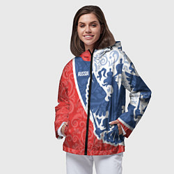 Ветровка с капюшоном женская ГЕРБ РОССИИ С УЗОРАМИ, цвет: 3D-черный — фото 2