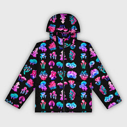 Ветровка с капюшоном женская NEON MUSHROOMS, цвет: 3D-черный