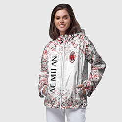 Ветровка с капюшоном женская Ac milan logo, цвет: 3D-белый — фото 2