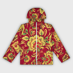 Ветровка с капюшоном женская Хохломская Роспись Цветы На красном Фоне, цвет: 3D-белый