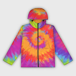 Ветровка с капюшоном женская Тай дай в радуге, цвет: 3D-черный