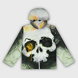 Ветровка с капюшоном женская Череп на поверхности в красках - Жёлтый, цвет: 3D-белый