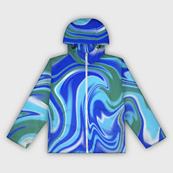 Ветровка с капюшоном женская Тай-дай с синим, зелёным и белым цветом, цвет: 3D-белый
