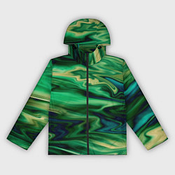 Ветровка с капюшоном женская Абстрактный узор в зеленых тонах, цвет: 3D-черный