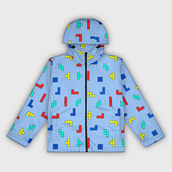 Ветровка с капюшоном женская Тетрис на голубом фоне, цвет: 3D-черный