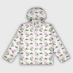 Ветровка с капюшоном женская Садовые розы, паттерн, цвет: 3D-белый