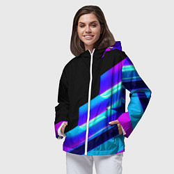 Ветровка с капюшоном женская Яркие неоновые линии, цвет: 3D-белый — фото 2