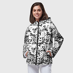 Ветровка с капюшоном женская Черно белый абстрактный модный узор, цвет: 3D-черный — фото 2