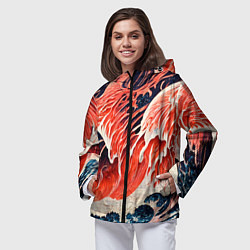 Ветровка с капюшоном женская Великая красная волна, цвет: 3D-черный — фото 2