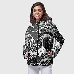Ветровка с капюшоном женская Черно-белые волны, цвет: 3D-черный — фото 2