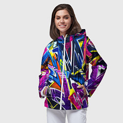 Ветровка с капюшоном женская Крутое экспрессивное граффити, цвет: 3D-белый — фото 2
