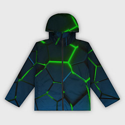 Ветровка с капюшоном женская Разлом зеленых неоновых плит - геометрия, цвет: 3D-черный