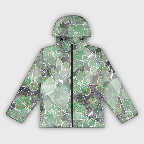 Женская ветровка Зеленые цветы на сером мраморном фоне / 3D-Черный – фото 1