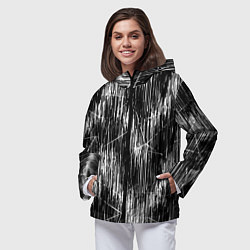 Ветровка с капюшоном женская Черно-белые штрихи, зигзаг, цвет: 3D-черный — фото 2